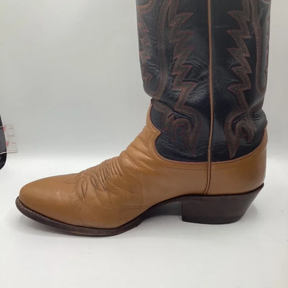 Justin‎ Leather Boots Mens 9.5D Style20794 USA Vintage 1970's-1980's Tan & Black